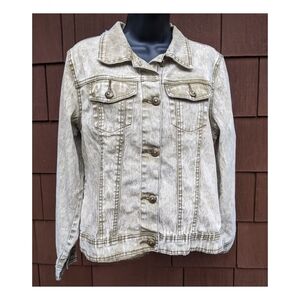 Vintage 90s distressed DG green cream denim button down jean jacket small